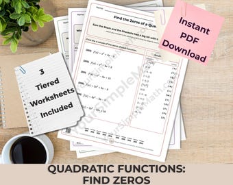 Algebra 1 Find Quadratic Function Zeros: 3 Differentiated Printable Riddle Worksheets