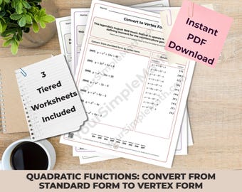 Algebra 1 Convert Quadratic Function from Standard to Vertex Form: 3 Differentiated Printable Riddle Worksheets