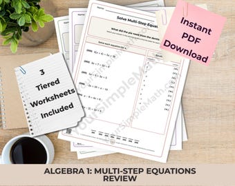Algebra 1 Review: Multi-Step Equations Differentiated Printable Riddle Worksheets