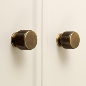 Modern Art Deco Cabinet Knobs, Reeded Solid Brass Hardware, Linear Drawer Knobs