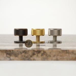 Knurled Brass Drawer Knobs, Industrial Modern Kitchen Hardware