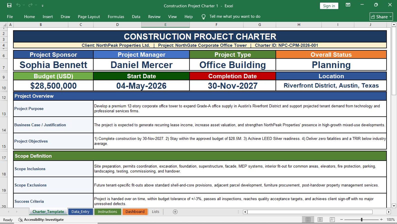 Construction Project Charter