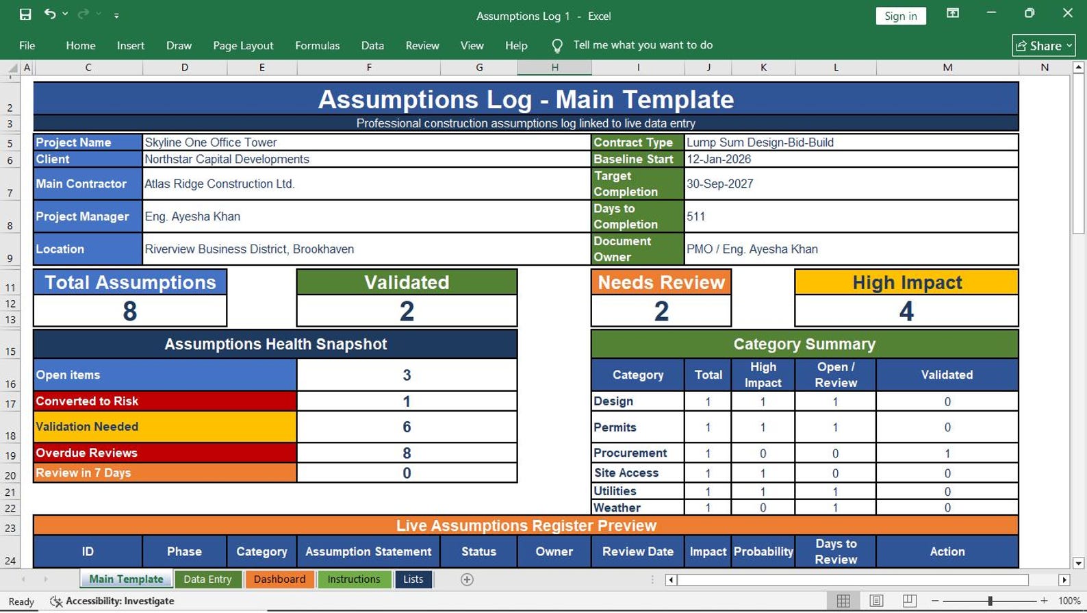 Assumptions Log