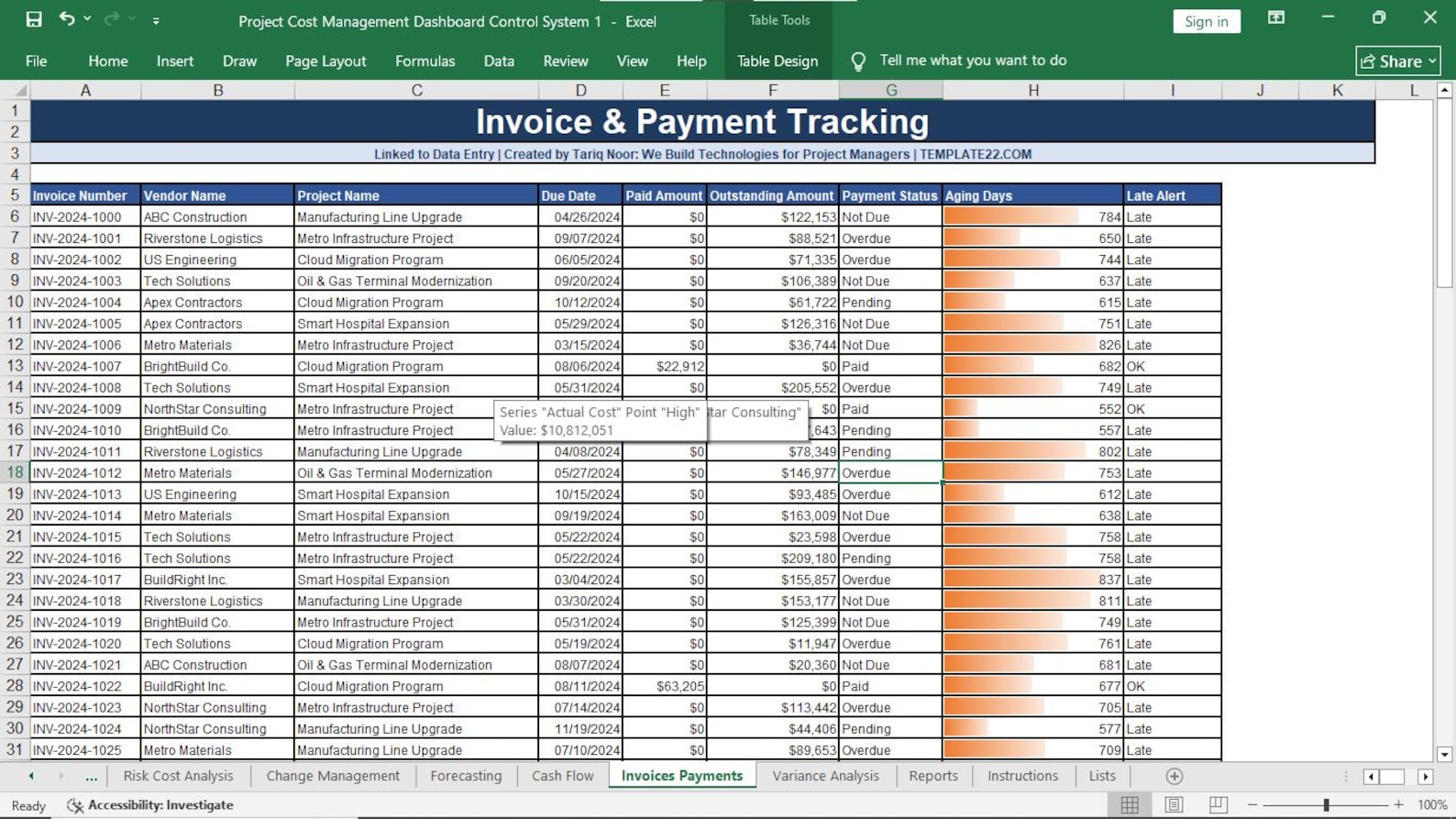 Invoice Payment Tracking Sheet Preview