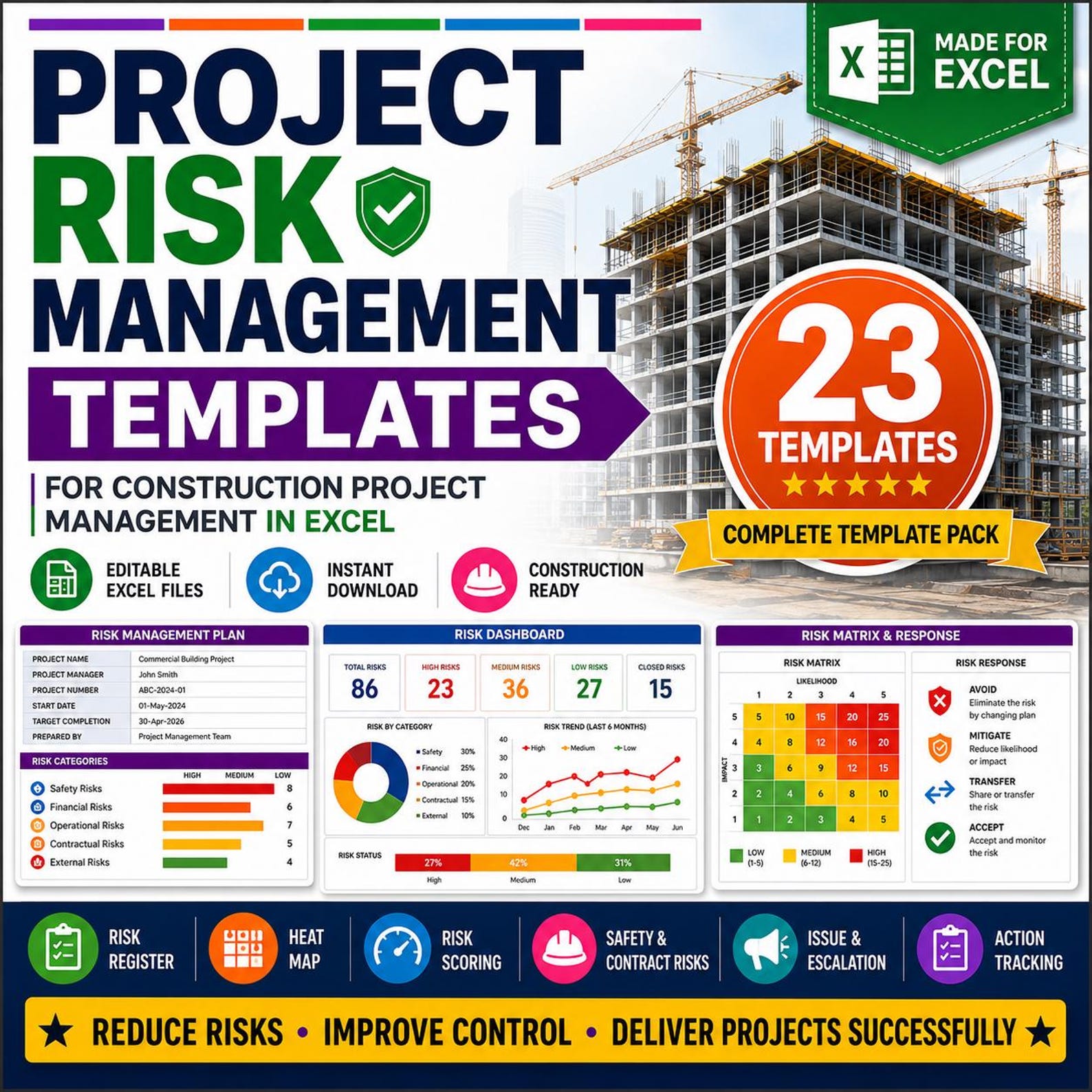 Construction Project Risk Management Excel Templates Preview