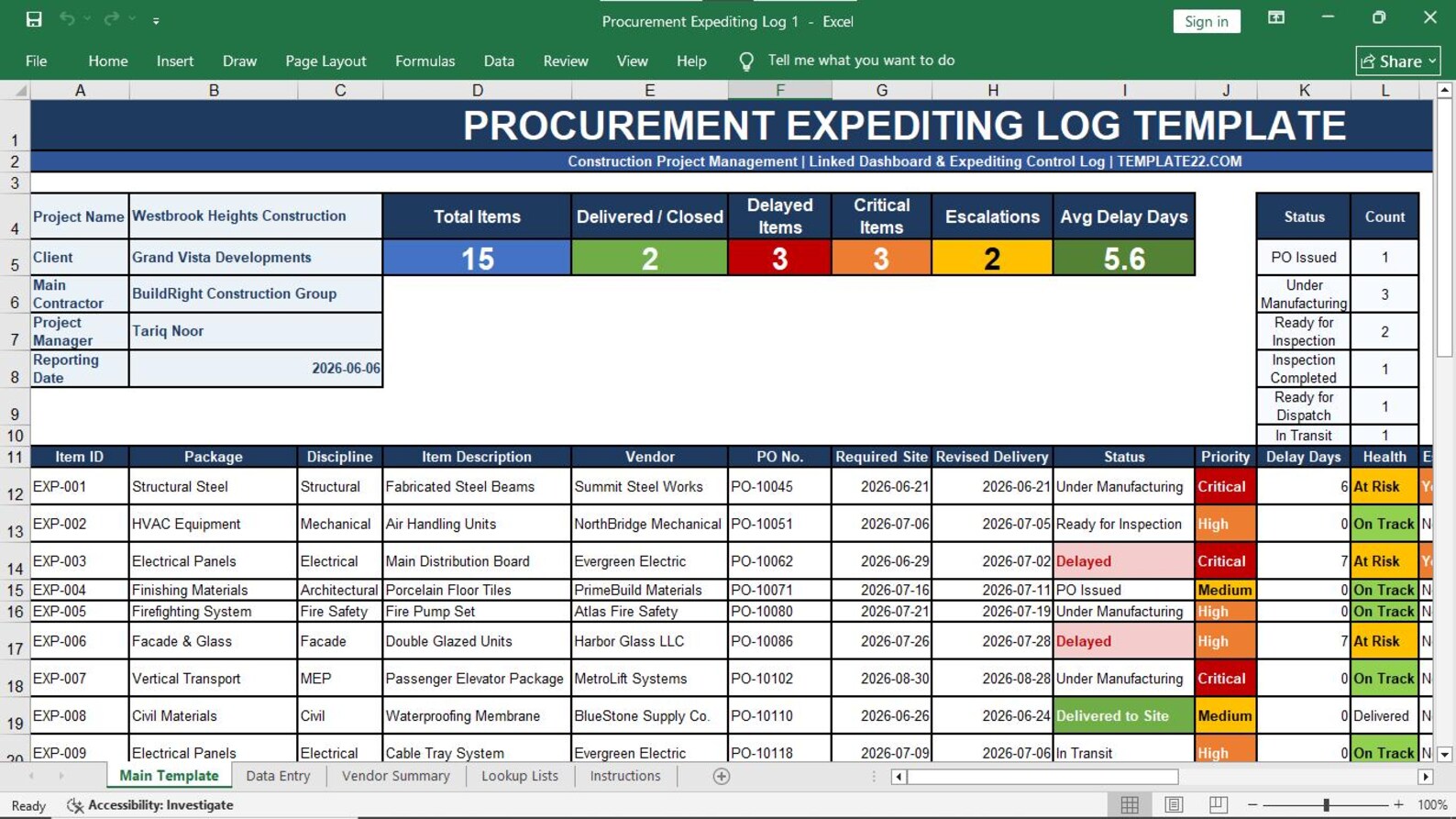 Procurement Expediting Log