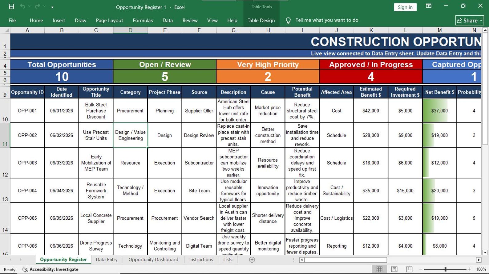 Opportunity Register Preview