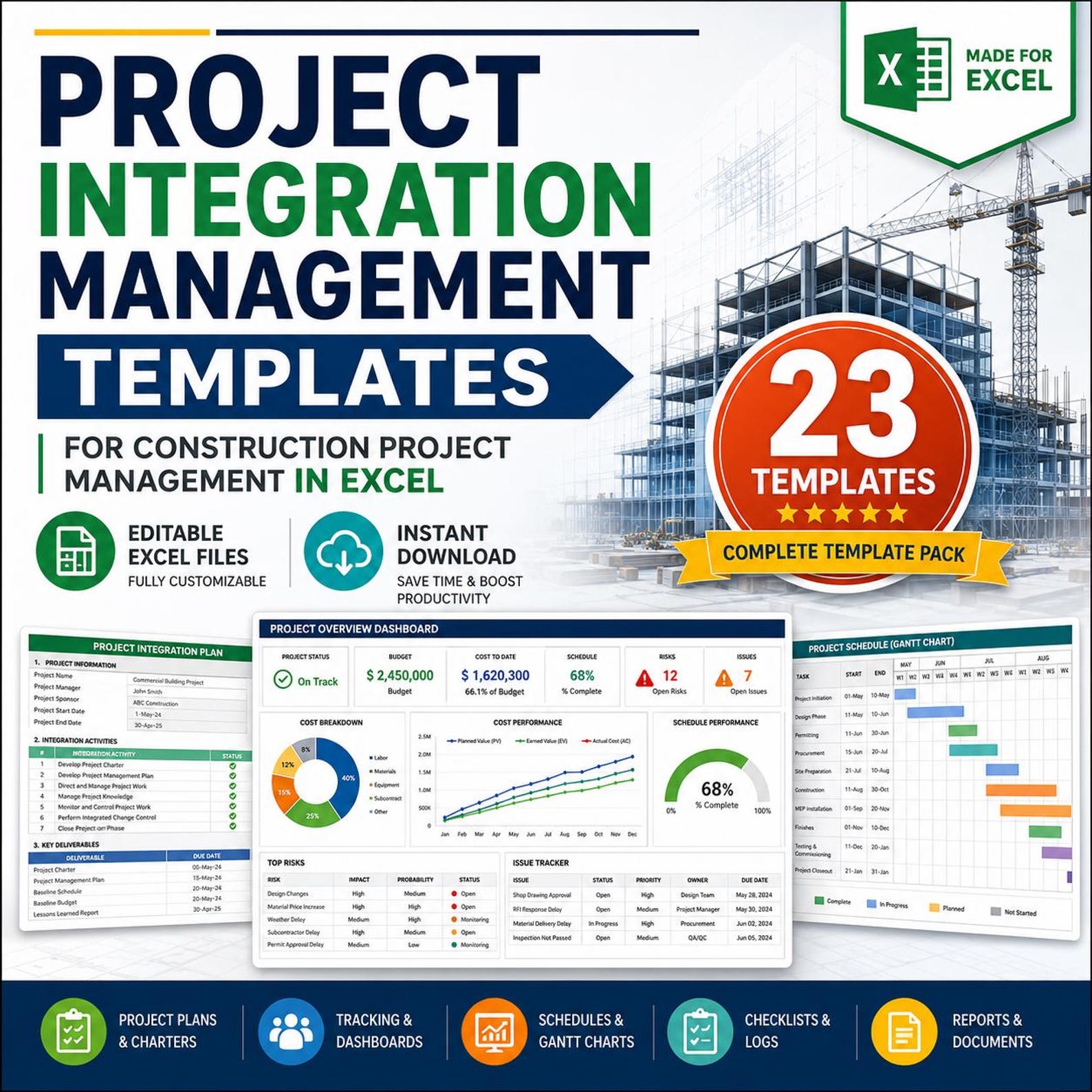 Project Integration Management Templates for Construction Project Management in Excel