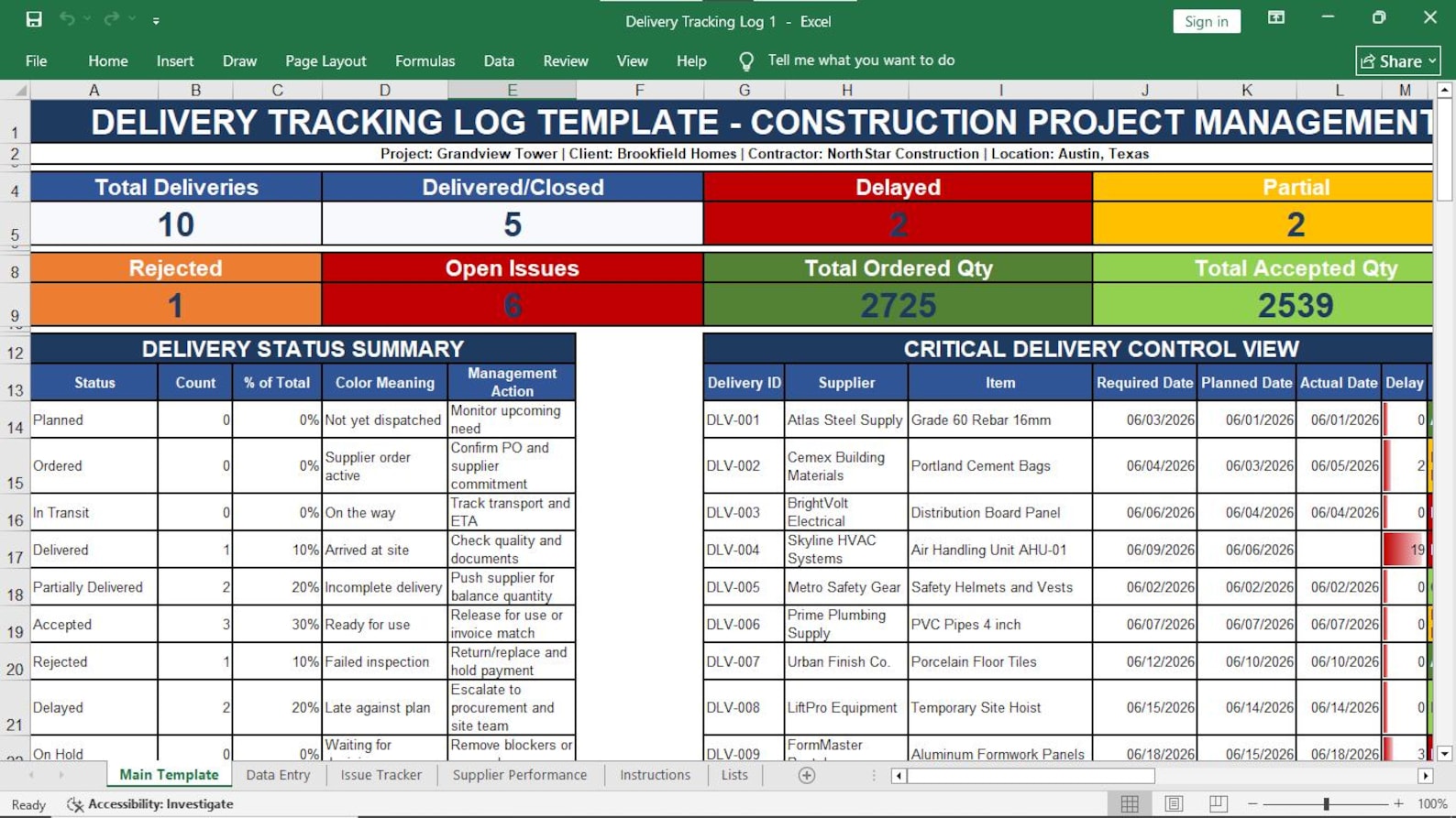 Delivery Tracking Log