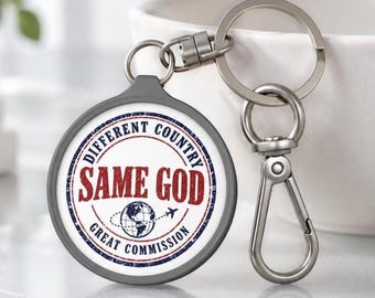 Sleutelhanger met christelijke zendingsthema | Cadeau voor zendingsreis | Sleutelhanger met label voor de Grote Opdracht