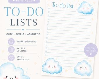 Pastell Wolke To-Do Liste Printable: Checkliste (Digitaler Download)