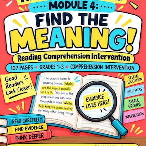 Reading Comprehension Intervention, Main Idea, Inference, Text Evidence Worksheets, Reading Passages, Grades 1-3, PDF