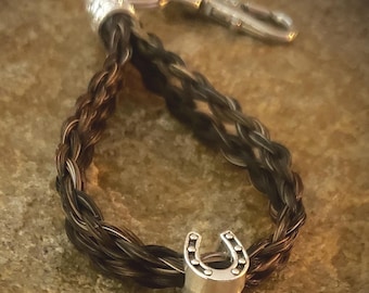 Choose Bead-Custom Double Loop Braided Horse Hair Key Chain Key Ring horse hair jewelry gift