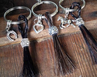 Choose Bead/Charm Horse Hair Braided Tassel Key Ring Key Chain Custom Horse Hair Key Chain Gift Boxed pet memorial tribute keepsake