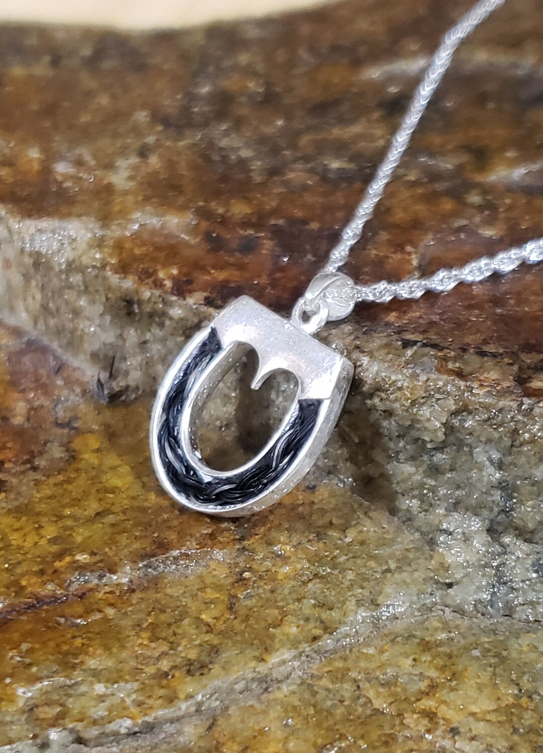 Barefoot Hoofprint Charm Necklace Custom Horse Hair Jewelry Sterling