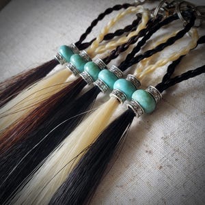 Long Beaded Silver/Turquoise Beaded Horse Hair Tassel Key Ring Chain - Gift Boxed Custom Horse Hair Key Chain pet memory keepsake memorial