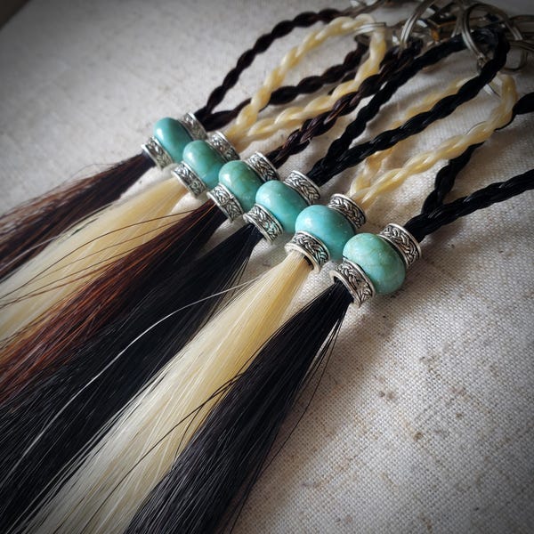 Custom Horse Hair Key Chain Silver/Turquoise Beaded Horse Hair Tassel Key Ring - Gift Boxed pet memory keepsake memorial