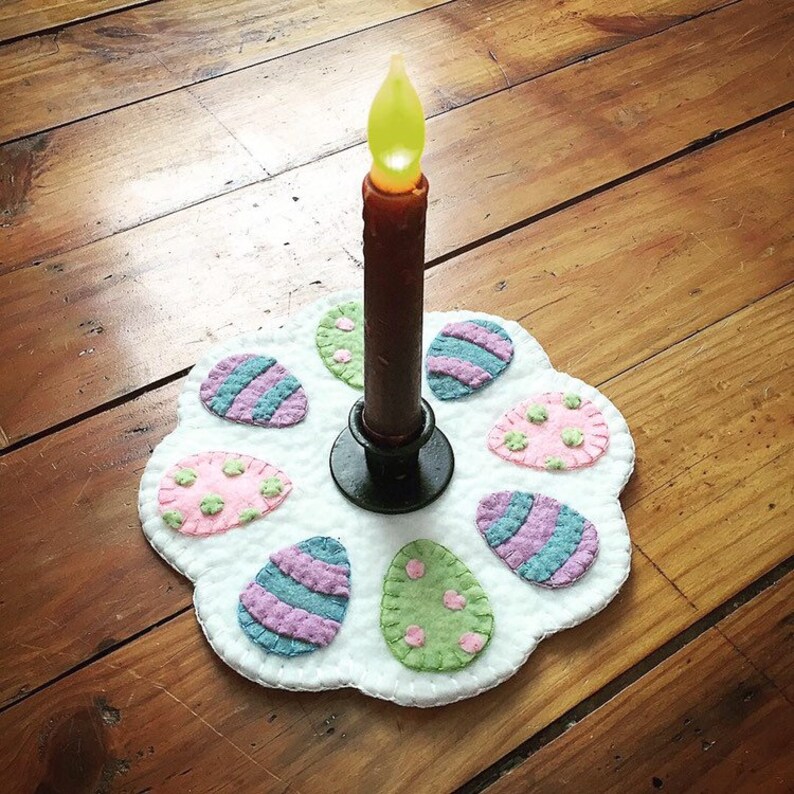 Easter eggs candle mat penny rug display piece hand made Etsy