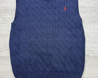 Polo Ralph Lauren Navy Blue Cable Knit Sleeveless Sweater , Size M (10-12) KIDS