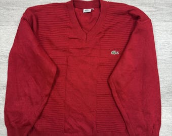 Lacoste Red V-Neck Knitted Jumper L