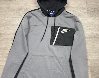 Nike Grey and Black Hooded Sweatshirt with Zip Pocket - Size M