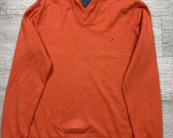 Tommy Hilfiger Orange V-Neck Sweater XL