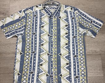 G Fellini Short Sleeve Button-Up Shirt with Geometric Pattern Size L