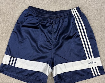 Vintage Adidas Navy Blue Athletic Shorts with White Stripes