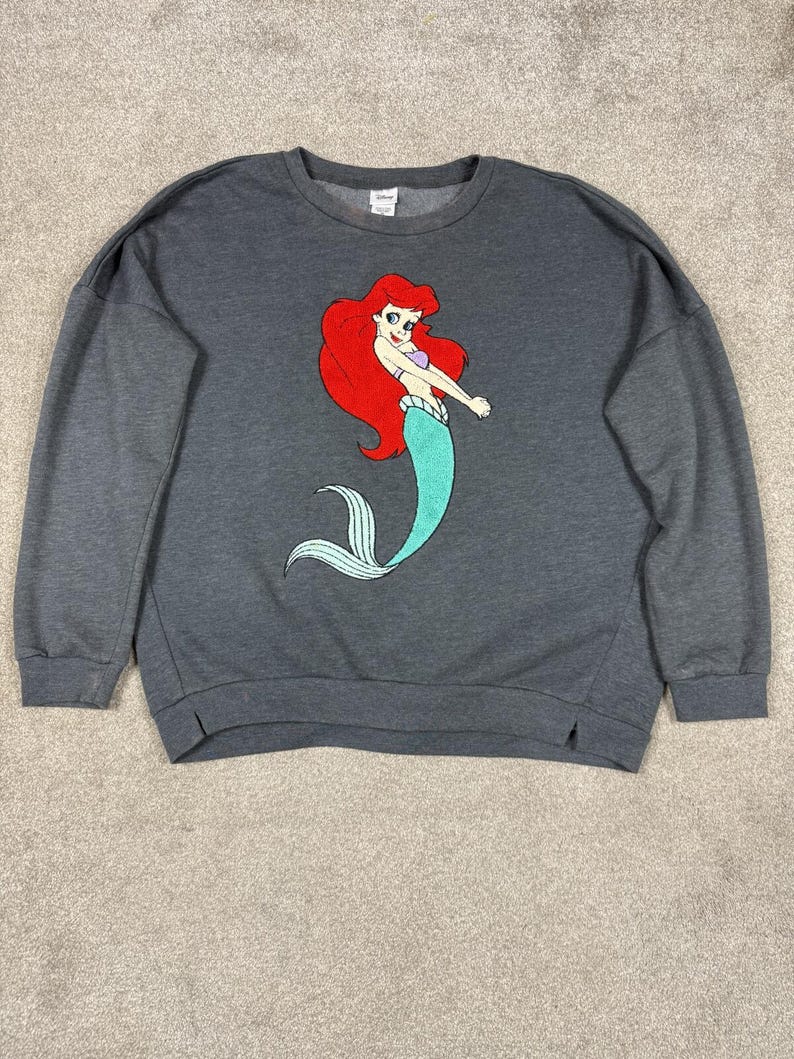 Disney The Little Mermaid Grey Sweatshirt with Ariel Embroidery XL image 1