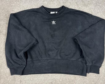 Sudadera negra Adidas de cuello redondo con logo, talla S