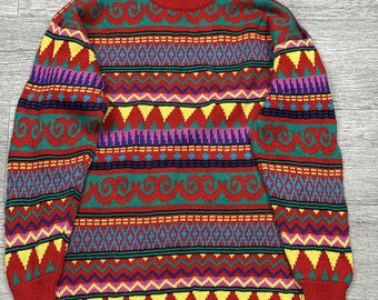 Vintage Multicolour Patterned Knit Sweater