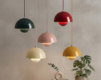 Luminária pendente dinamarquesa em formato de botão de flor – Luminária suspensa escandinava, luminária de teto nórdica moderna para sala de jantar e cozinha.