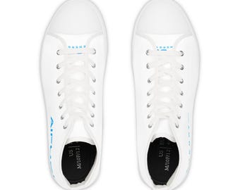 Blue Energy Script High Top Sneakers | White Canvas High-Tops