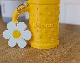 Portabottiglie personalizzato con margherite / Custodia per bicchiere con nome personalizzato / Include portachiavi apribottiglie