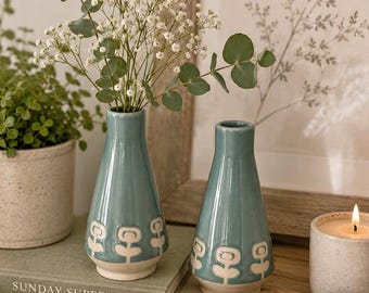 Pair of Vintage Mid-Century Modern Style Stoneware Vases