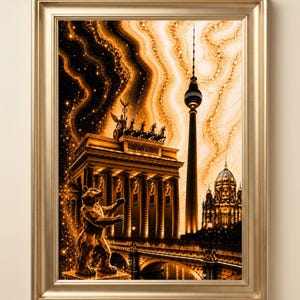 Berlin Wall Art, Brandenburg Gate Print, TV Tower Poster, Luxury Crystal Marble Art, Golden Veins (Digital Download)