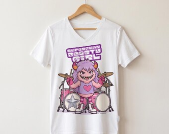 ピンクモンスタードラマーPNG | スーパーパンクビースティガール昇華プリントデザイン | ロックバンドキャラクタークリップアート | Tシャツプリントデザイン | デジタルダウンロード