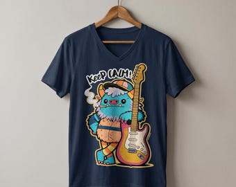 ギターヒーローPNG | Keep Calm Monsters昇華プリントデザイン | 面白いロックミュージックキャラクタークリップアート | Tシャツプリントデザイン | デジタルダウンロード