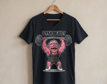 ジムビーストPNG｜ピンクモンスターワークアウト昇華デザイン｜面白いボディビルダーキャラクタークリップアート｜Tシャツプリント｜デジタルダウンロード