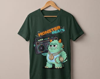 モンスタービーツPNG｜ヒップホップ恐竜昇華プリントデザイン｜面白いブームボックスキャラクタークリップアート｜Tシャツプリントデザイン｜デジタルダウンロード