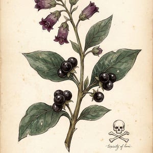 Deadly Nightshade Digital Print, Dark Cottagecore Botanical Art, Printable 8x10 11x14 16x20 A2, Instant Download image 2