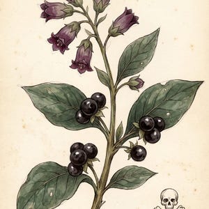 Deadly Nightshade Digital Print, Dark Cottagecore Botanical Art, Printable 8x10 11x14 16x20 A2, Instant Download image 3