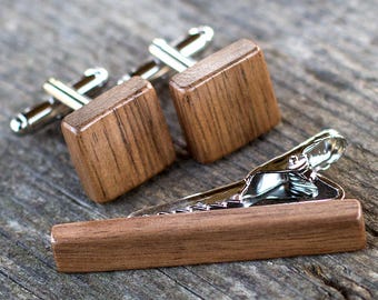 Wooden TIE bar CUFFLINKS Set Wedding Cufflinks, wooden cufflinks, mens cufflinks, gift for him, groomsmen cuffliks, gift for men, father day