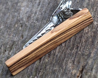 Olive Wood Tie Clip, Wooden Tie Bar, Gift For Men, Wedding Tie Clip, Olivewood Groomsmen gift,  Gift For Him, Fathers Day gift, Gift For Dad