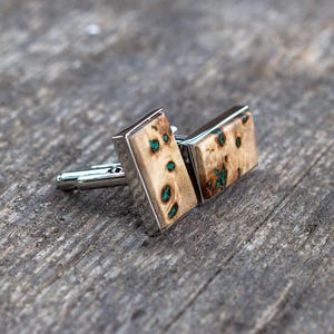 WOODEN CUFFLINKS Wedding Cufflinks, gift for men, Groom Cufflinks, groomsmen cufflinks, poplar burl with Malachite inlay, gift for him image 10