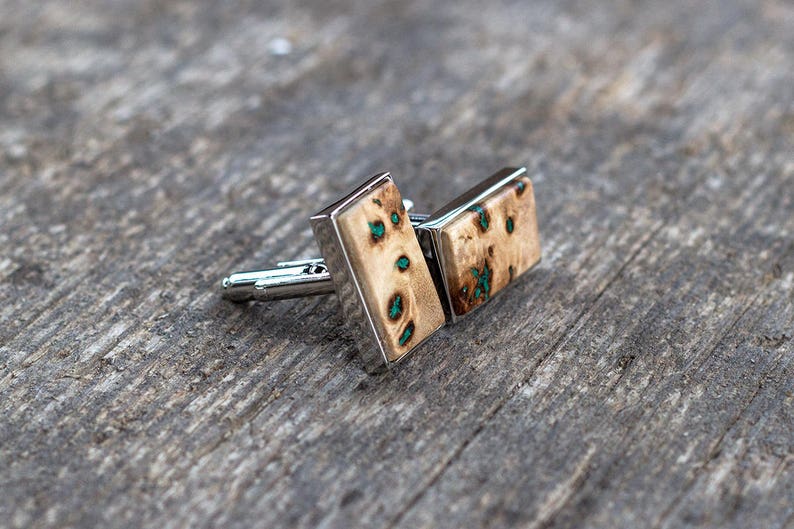 WOODEN CUFFLINKS Wedding Cufflinks, gift for men, Groom Cufflinks, groomsmen cufflinks, poplar burl with Malachite inlay, gift for him image 10