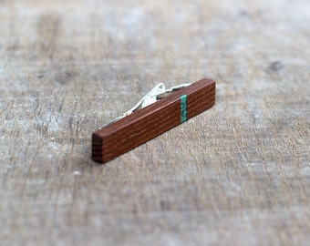 TIE CLIP - Wooden Spalted OAK Wood with turquoise inlay