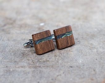 walnut wood cufflinks, abalone shell inlay, beach wedding party, oceane wave cufflinks, Abalone Jewelry Gift For Him, Gift For Groomsmen