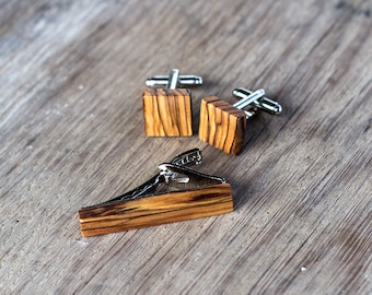 engagement gift for him, unique engagement gifts, groomsman gift, olive wood gift for man, olive wood cufflinks, olive wood tie clip