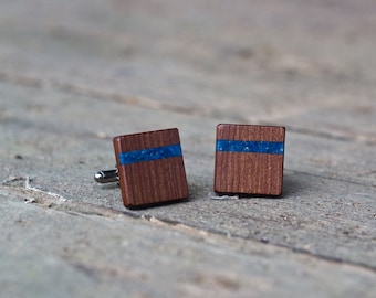 WOODEN CUFFLINKS  Wedding Cufflinks Mens cufflinks  Wood Cuff Links Groom Cufflinks  gift for men OAK Wood with Blue Lapis lazuli inlay